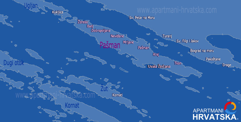 karta hrvatske otok ugljan Apartmani i privatni smještaj otok Pašman , Hrvatska karta hrvatske otok ugljan