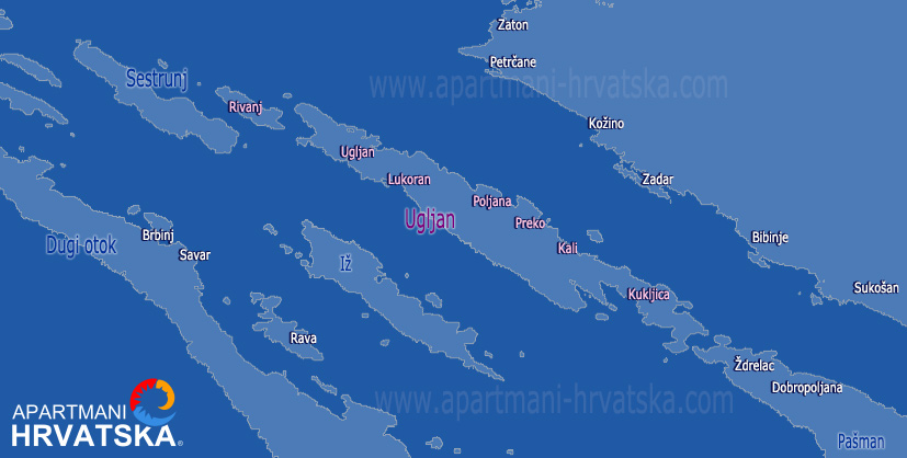 karta hrvatske otok ugljan Privatni smještaj , sobe i apartmani otok Ugljan , Dalmacija karta hrvatske otok ugljan