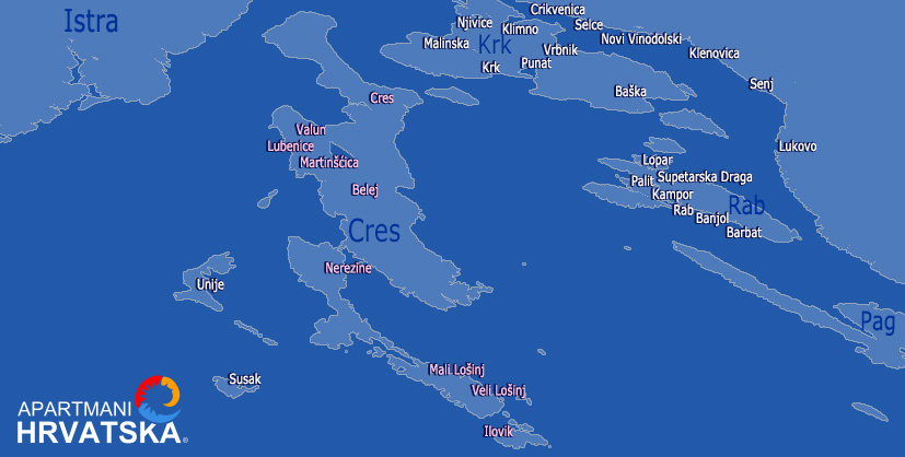 Apartmani Hrvatska - pretraga apartmana po karti za mjesto Nerezine i otok Lošinj
