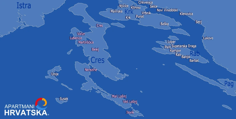 Pretraga po karti: apartmani, sobe, kuće za odmor, privatni smještaj otok Cres.