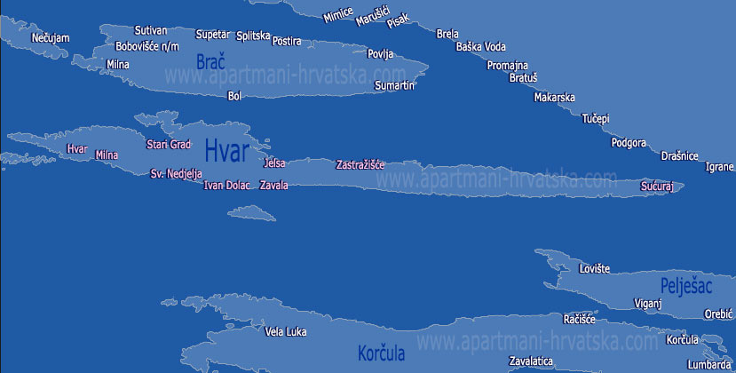 www.apartmani-hrvatska.com - pretraga po karti otok Hvar Apartmani Hrvatska : privatni smještaj otok Hvar , Dalmacija