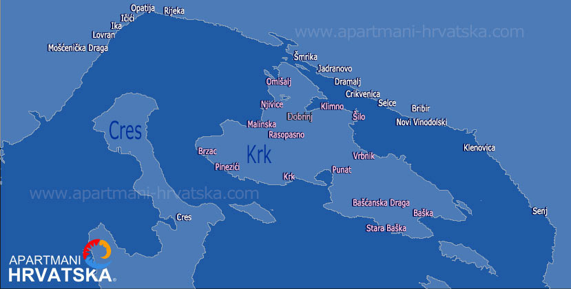 Apartmani Hrvatska - pretraga apartmana po karti za mjesto Njivice i otok Krk