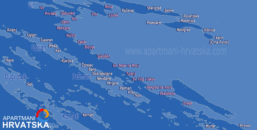 Apartmani Hrvatska - pretraga apartmana po karti za mjesto Vir